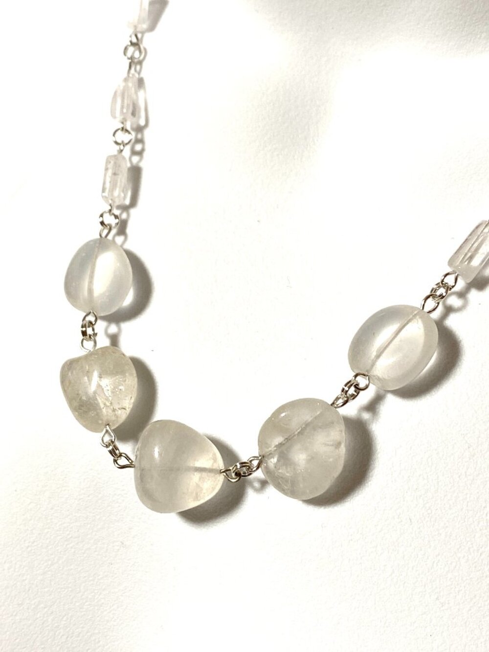 Genuine Clear Quartz Necklace, Natural Tumbled Gemstone Beaded Necklace